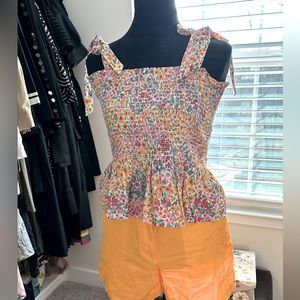 J Crew Factory Cotton Floral Multicolor Top Sz Small